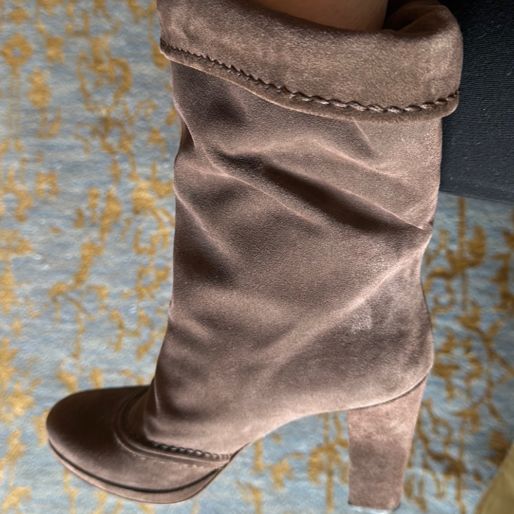Prada suede 4 inch heel boot with piping